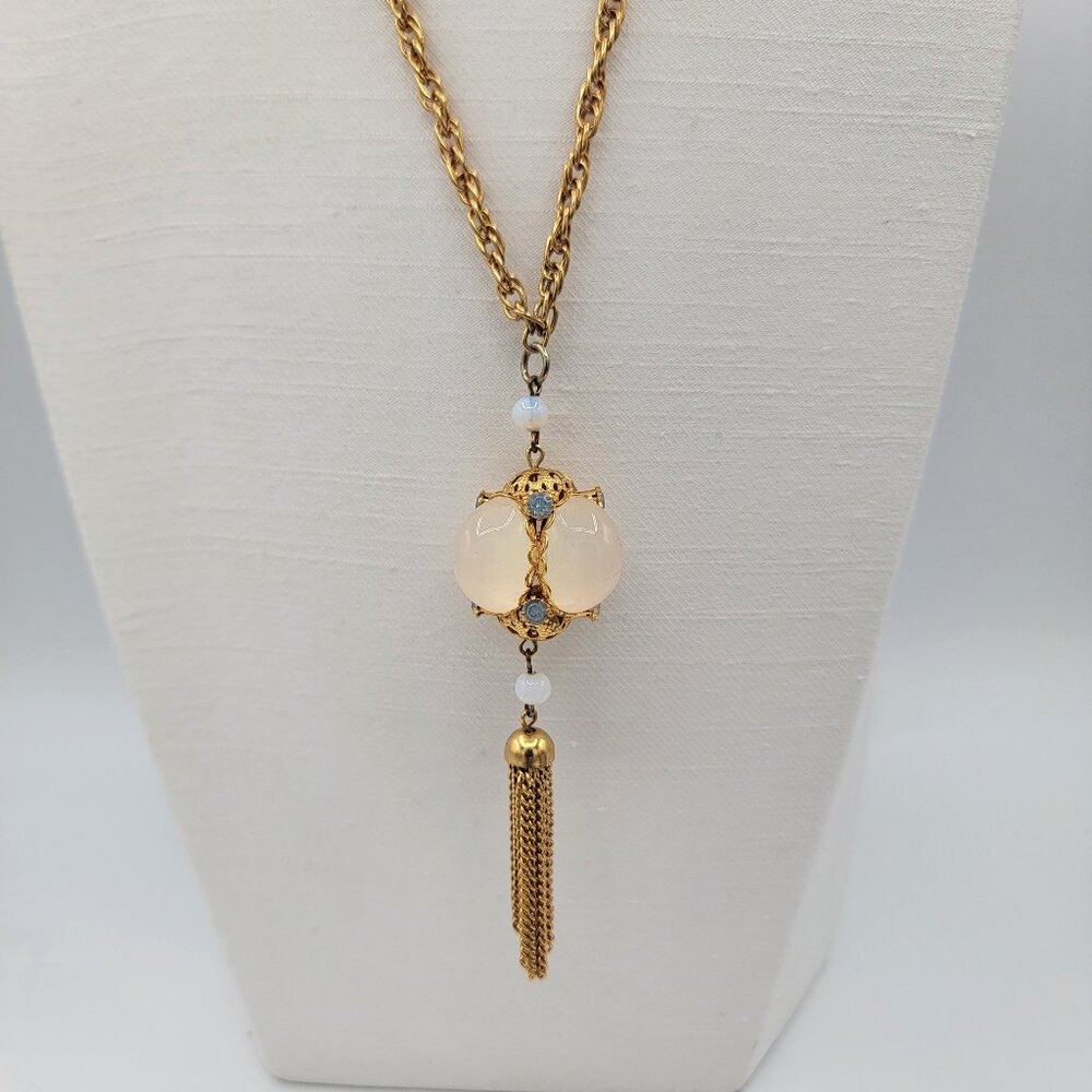 Vintage Faux Moonstone Tassel Necklace
